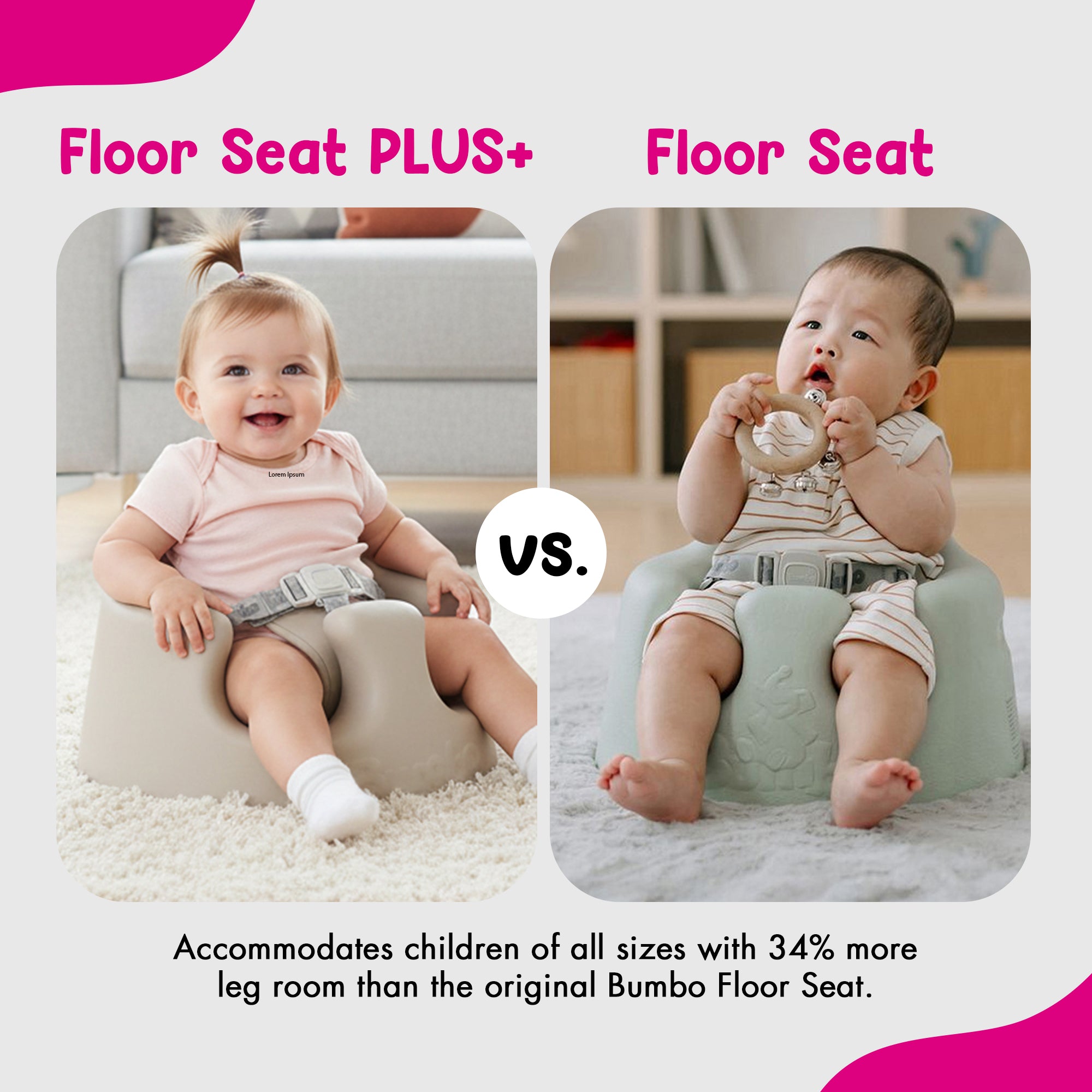 Bumbo Infant Floor Seat PLUS+ Sit Up Chair, Adjustable Harness, Taupe, 2 Pack