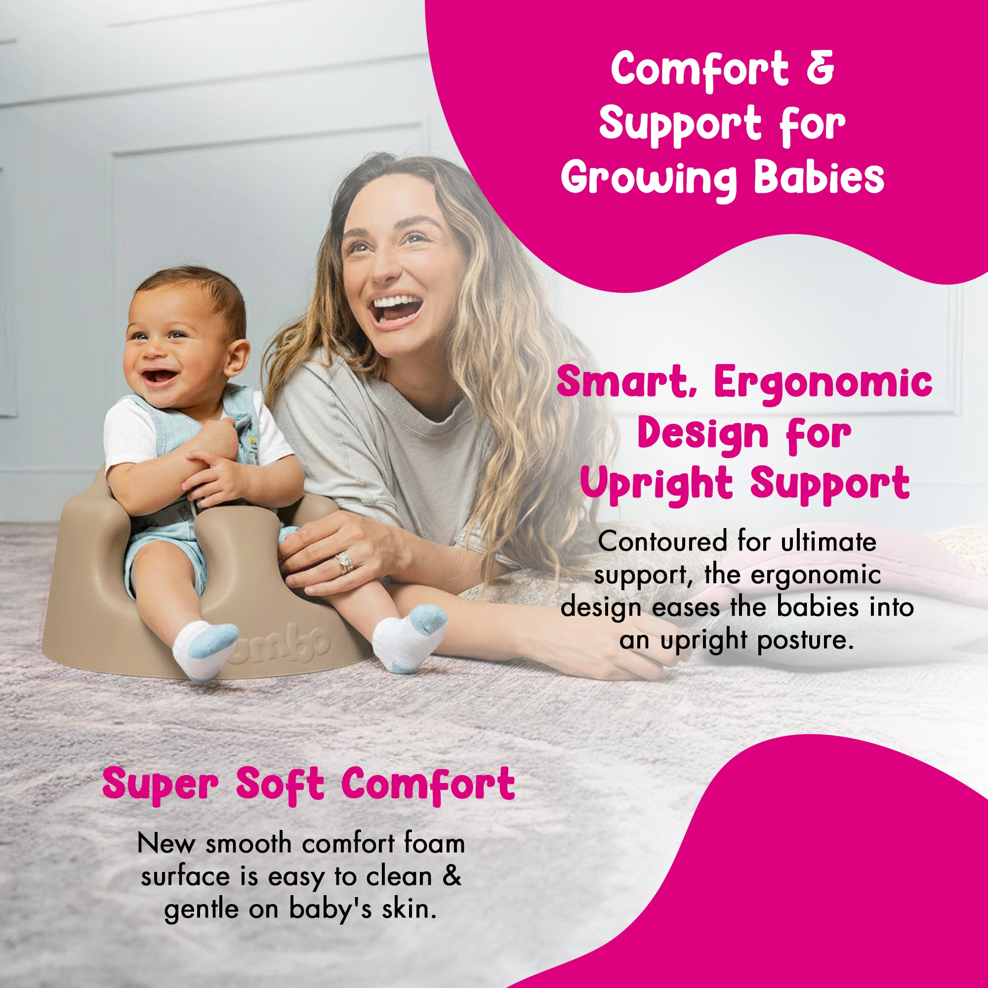 Bumbo Infant Floor Seat PLUS+ Sit Up Chair, Adjustable Harness, Taupe, 2 Pack