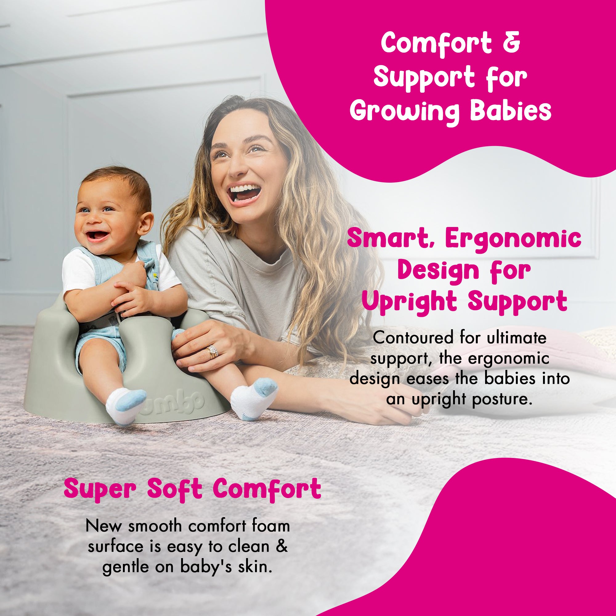 Bumbo Infant Floor Seat PLUS+ Sit Up Chair, Adjustable Harness, Agave, 2 Pack