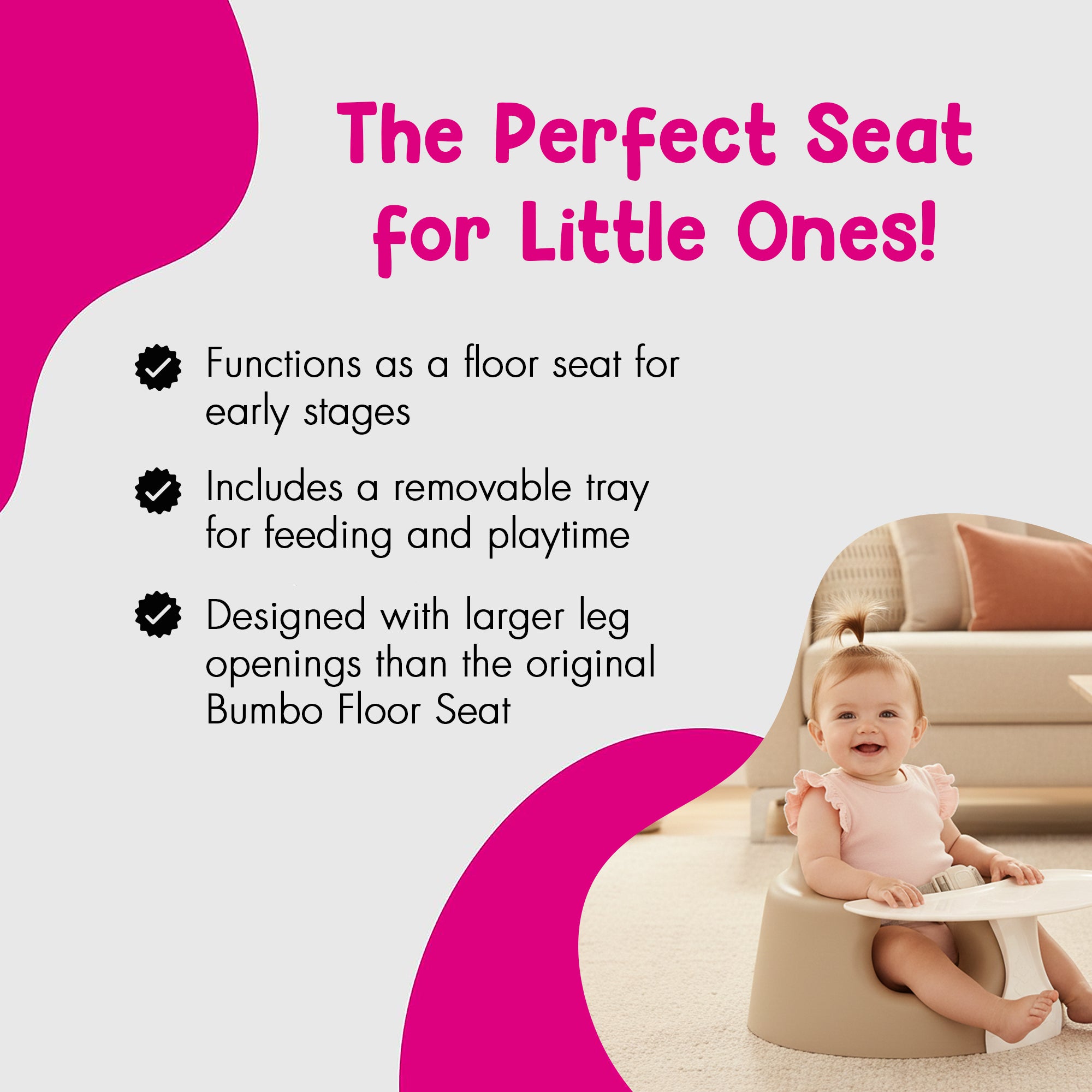 Bumbo Infant Floor Seat PLUS+ Sit Up Chair, Adjustable Harness, Taupe, 2 Pack