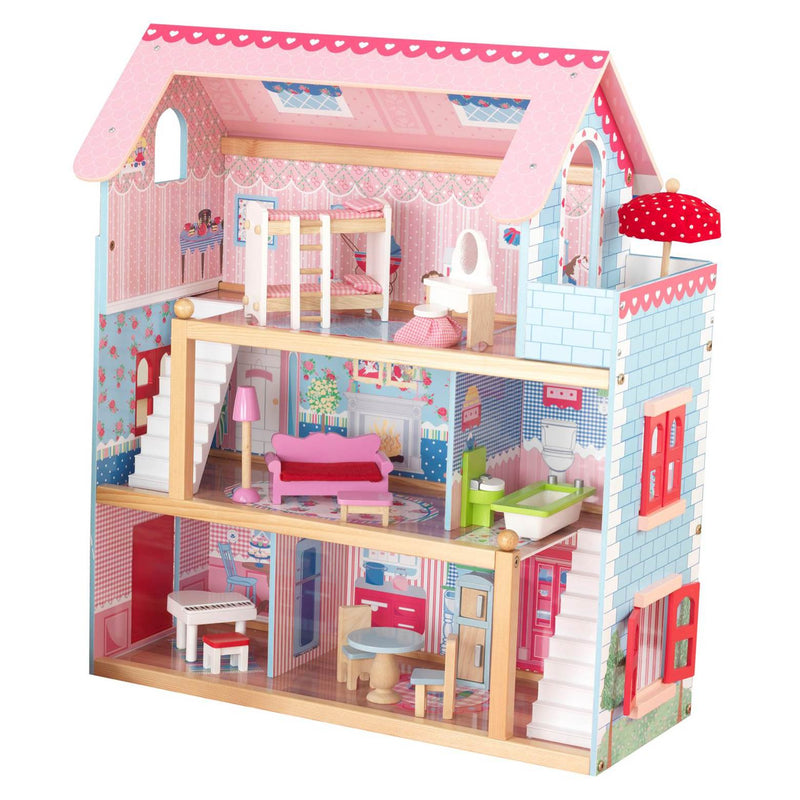 KidKraft Chelsea Wooden Dollhouse Play Cottage with Furniture and Doll Family