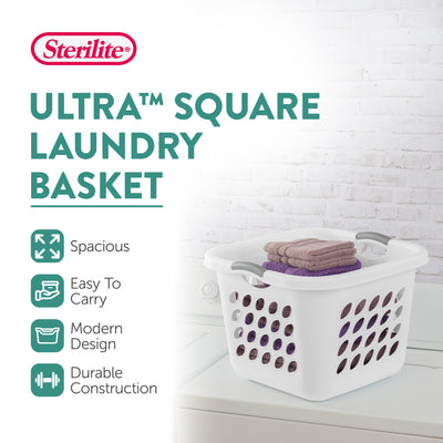 Sterilite Square Laundry Basket, 1.5 BushelHamper with Handles, White, 4 Pack