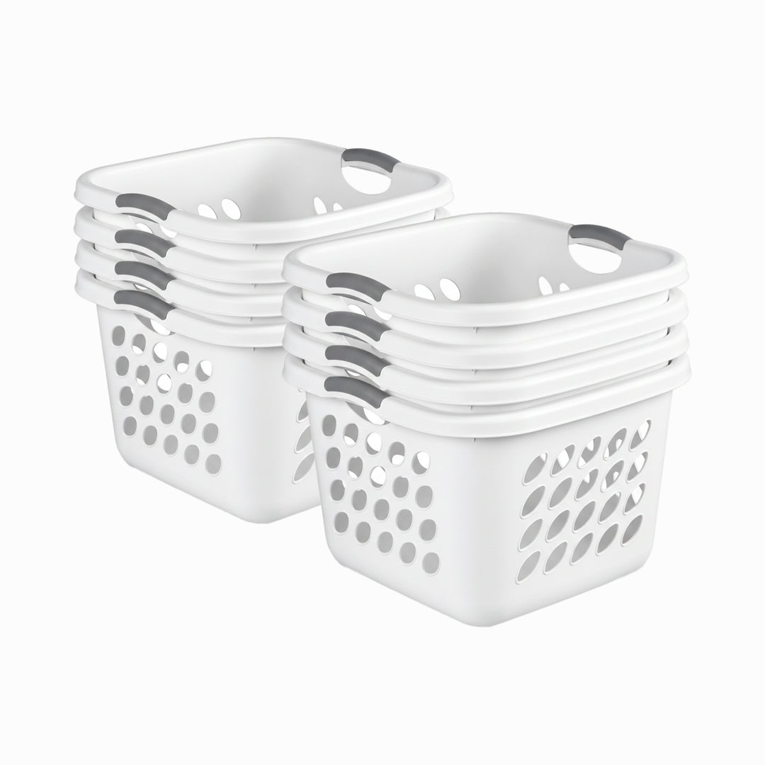 Sterilite Square Laundry Basket, 1.5 BushelHamper with Handles, White, 8 Pack
