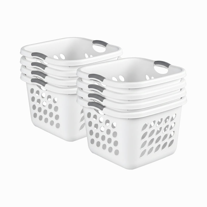 Sterilite Square Laundry Basket, 1.5 BushelHamper with Handles, White, 8 Pack