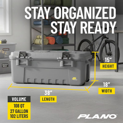 Plano 3 Pack Storage Trunk with Wheels, Lockable Sportsman Box, 108 Quart, Gray (Used)