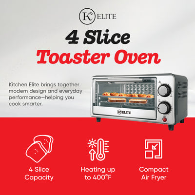 Kitchen Elite 4-Slice Countertop Toaster Oven Stainless Steel Tray (Open Box)