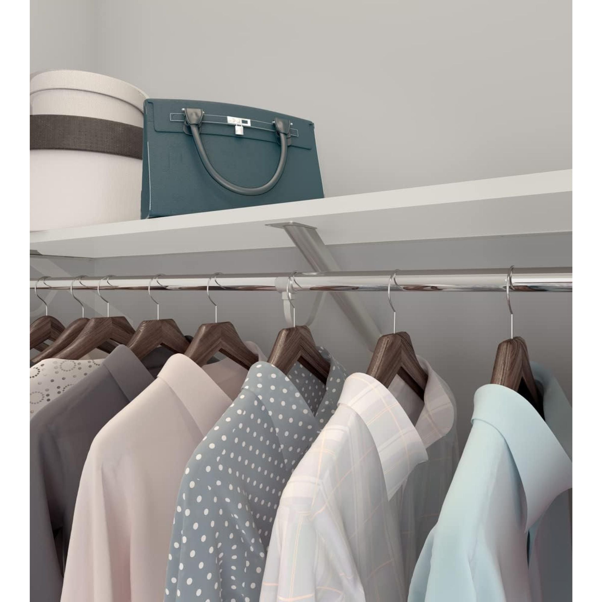 Rubbermaid 48" Premium Wood Closet Shelf W/Hanging Rod, Wall Mounted, (Open Box) - VMInnovations