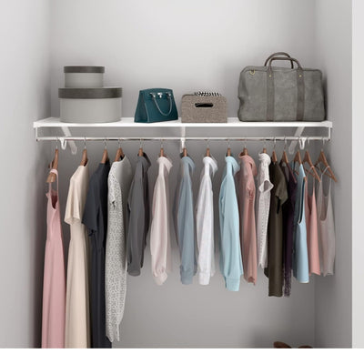 Rubbermaid 48" Premium Wood Closet Shelf W/Hanging Rod, Wall Mounted, (Open Box) - VMInnovations