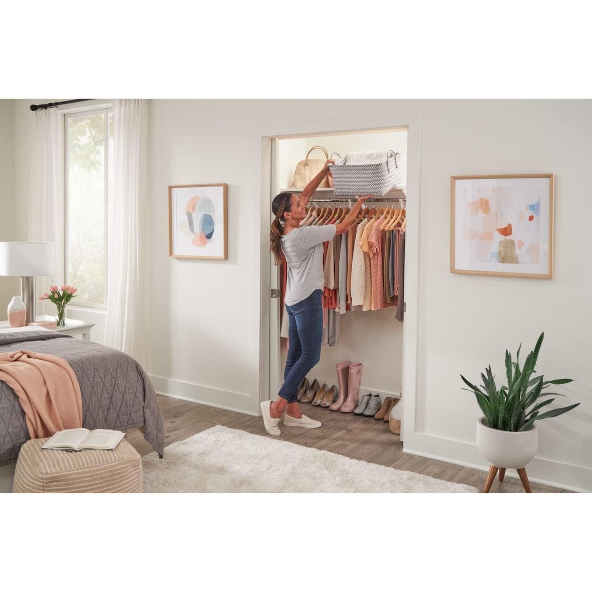 Rubbermaid 48" Premium Wood Closet Shelf W/Hanging Rod, Wall Mounted, (Open Box) - VMInnovations