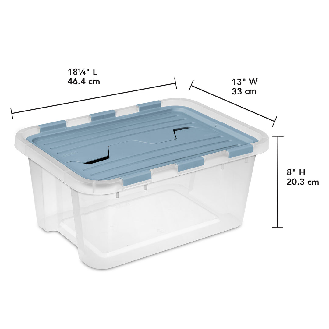 Sterilite 20 Qt Hinged Lid Storage Box, Plastic Container, Washed Blue, 12 Pack
