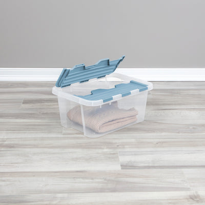 Sterilite 20 Qt Hinged Lid Storage Box, Plastic Container, Washed Blue, 12 Pack