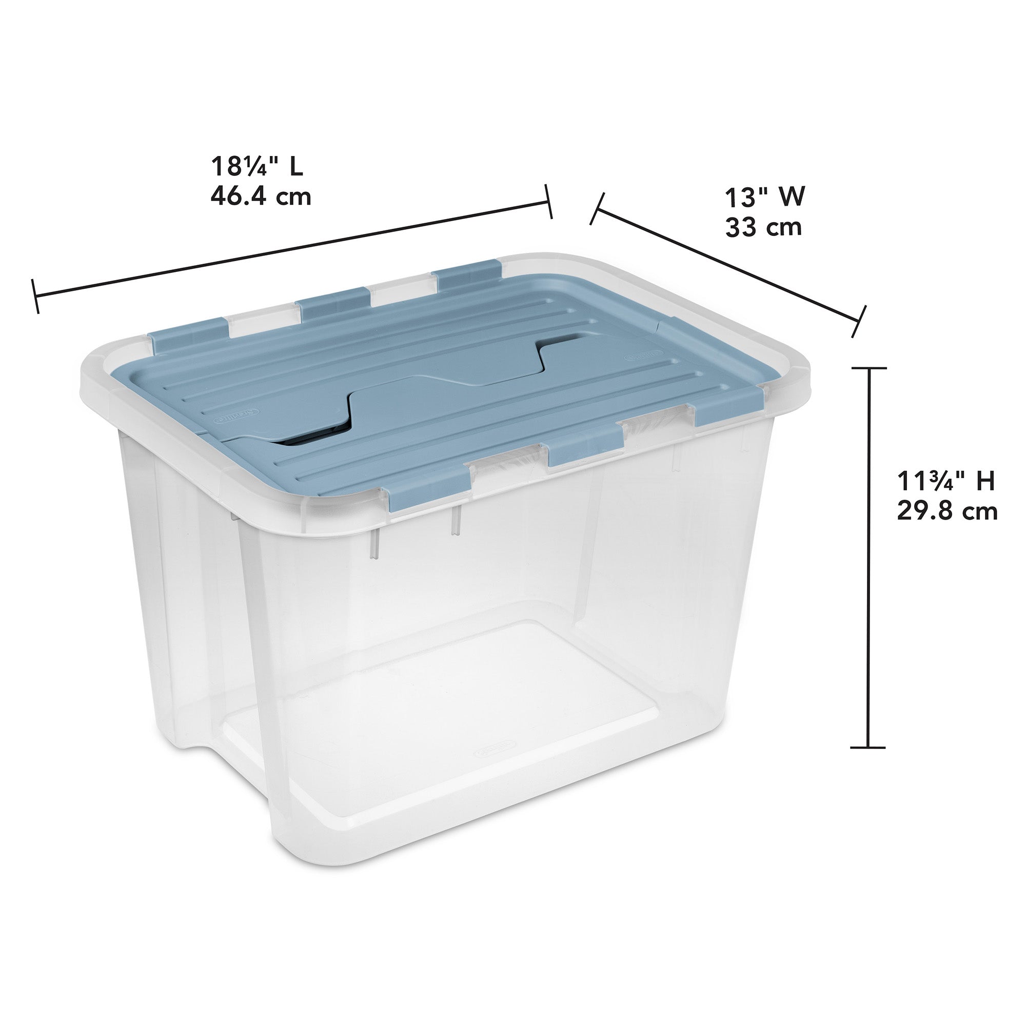 Sterilite 30 Qt Hinged Lid Storage Box, Plastic Container, Washed Blue, 6 Pack