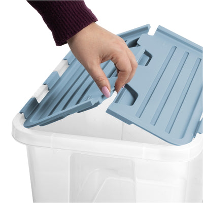 Sterilite 30 Qt Hinged Lid Storage Box, Plastic Container, Washed Blue, 6 Pack