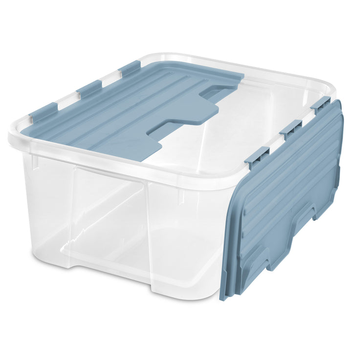 Sterilite 40 Qt Hinged Lid Storage Box, Plastic Container, Washed Blue, 24 Pack