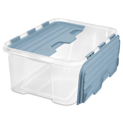 Sterilite 40 Qt Hinged Lid Storage Box, Plastic Container, Washed Blue, 12 Pack