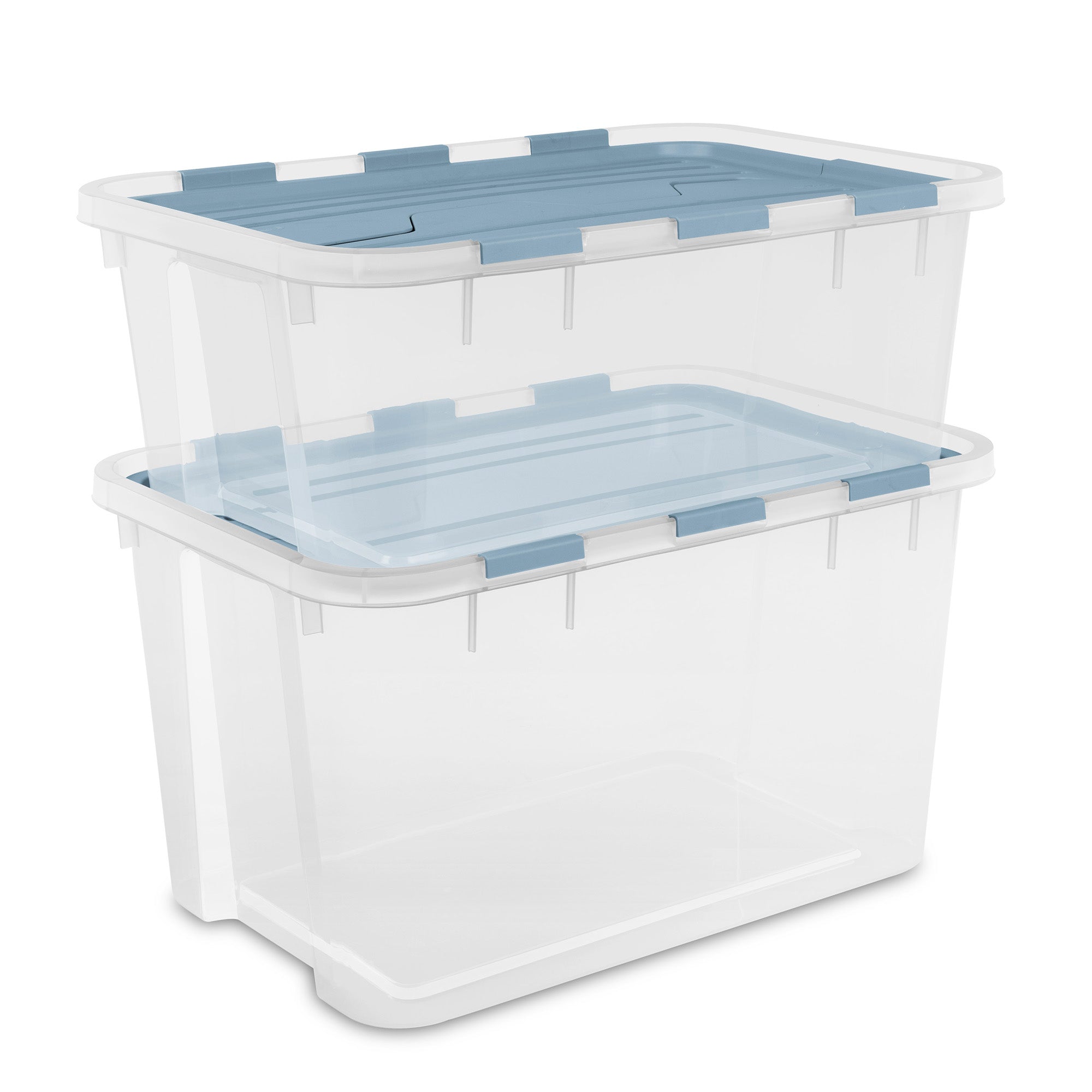 Sterilite 40 Qt Hinged Lid Storage Box, Plastic Container, Washed Blue, 24 Pack