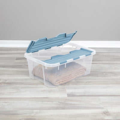 Sterilite 40 Qt Hinged Lid Storage Box, Plastic Container, Washed Blue, 24 Pack