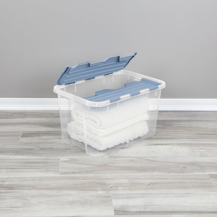 Sterilite 60 Qt Hinged Lid Storage Box, Plastic Container, Washed Blue, 6 Pack - VMInnovations