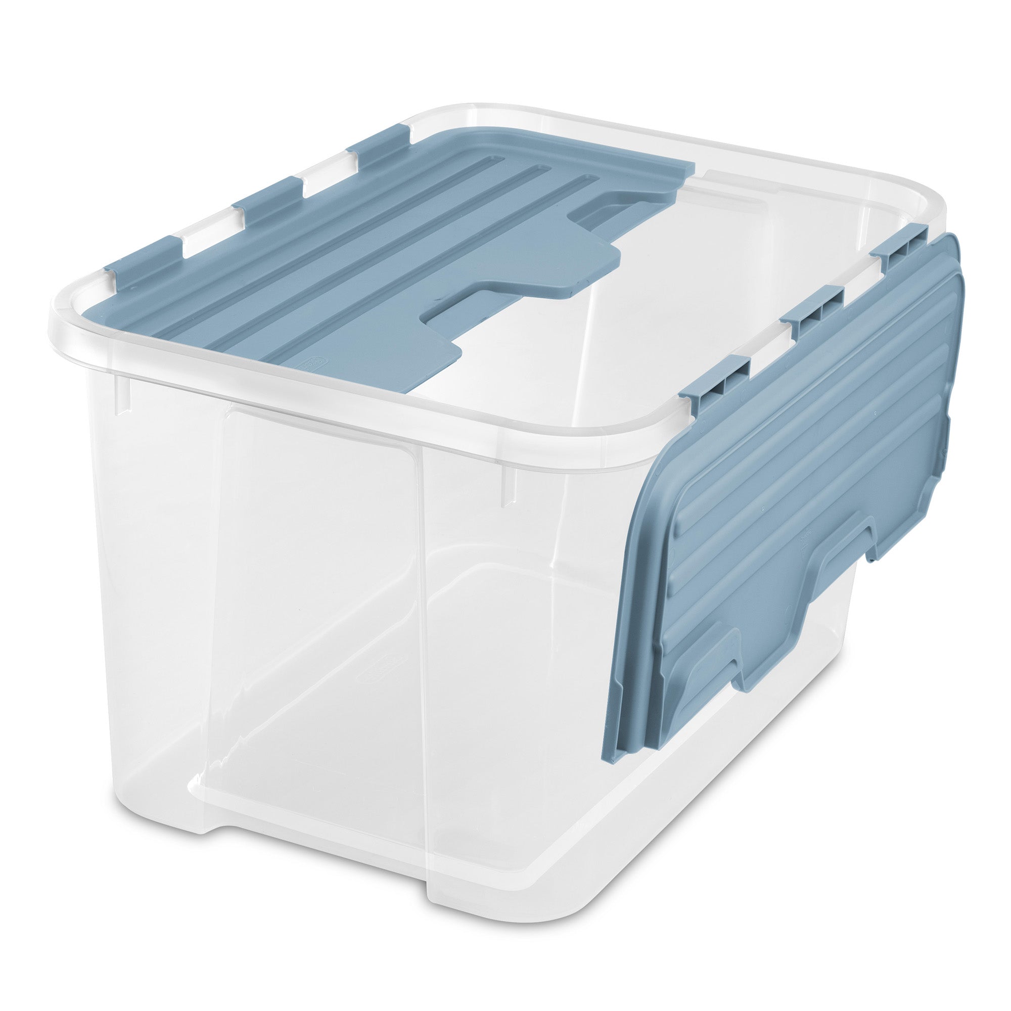 Sterilite 60 Qt Hinged Lid Storage Box, Plastic Container, Washed Blue, 6 Pack