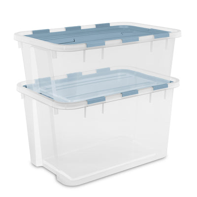 Sterilite 60 Qt Hinged Lid Storage Box, Plastic Container, Washed Blue, 6 Pack