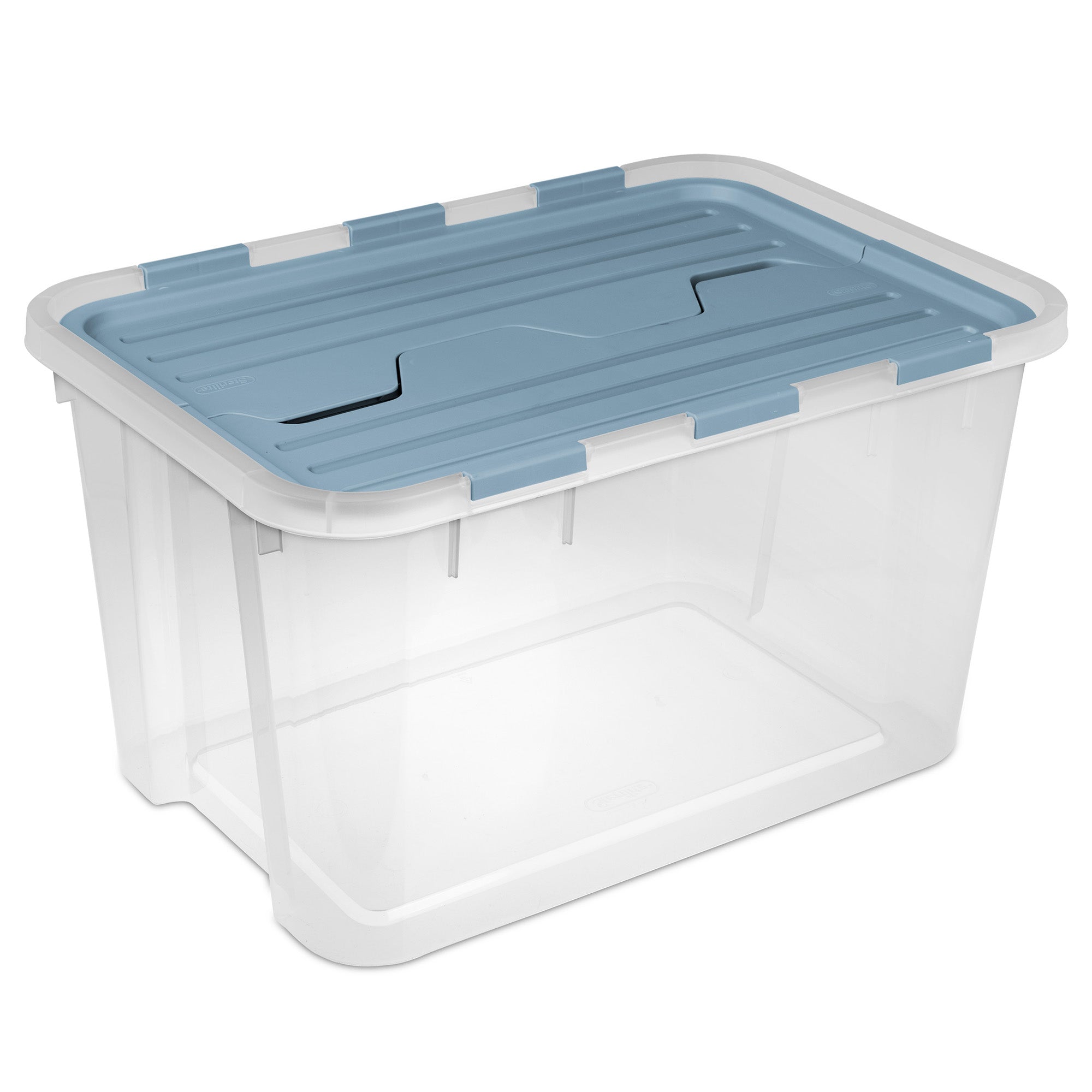 Sterilite 60 Qt Hinged Lid Storage Box, Plastic Container, Washed Blue, 6 Pack