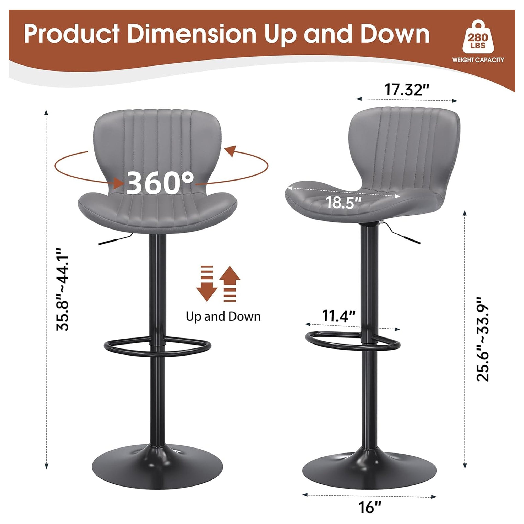 JAMFLY Bar Stools, Leather Adjustable Counter Height Chairs, 2pc, (Open Box) - VMInnovations
