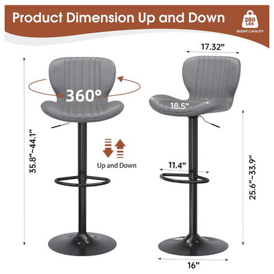 JAMFLY Bar Stools, Leather Adjustable Counter Height Chairs, 2pc, (Open Box) - VMInnovations