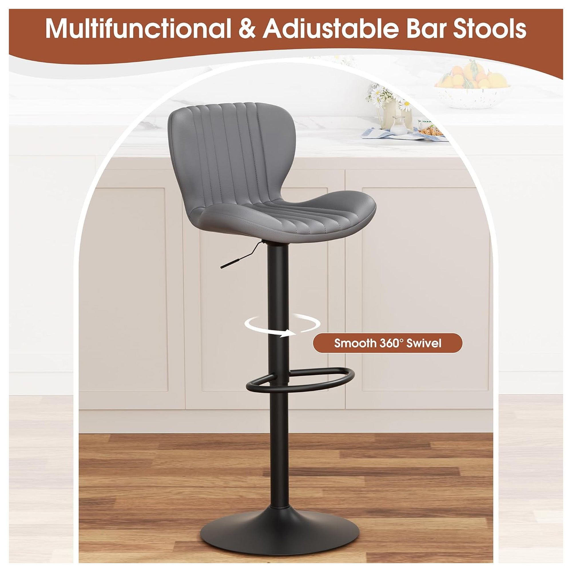 JAMFLY Bar Stools, Leather Adjustable Counter Height Chairs, 2pc, (Open Box) - VMInnovations