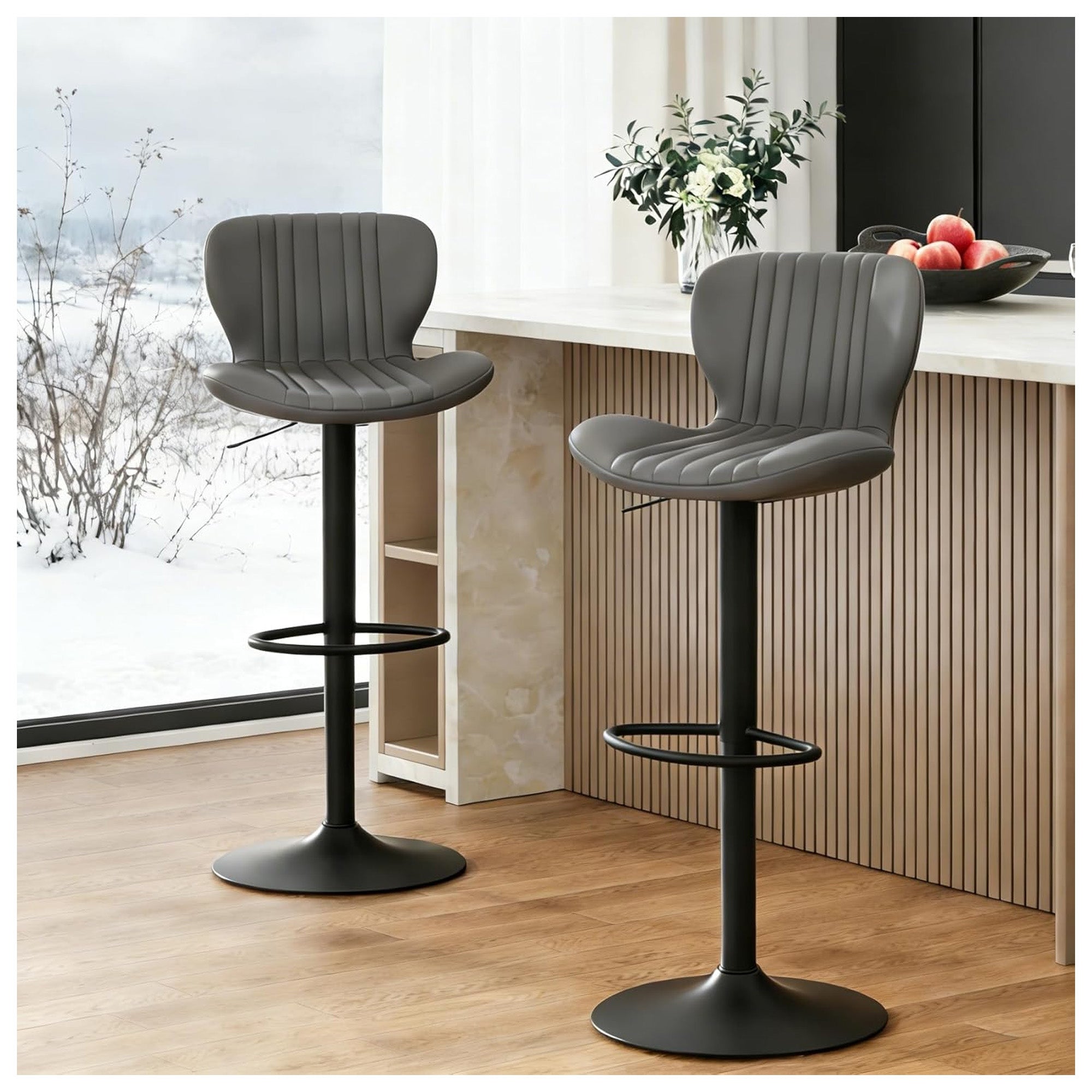 JAMFLY Bar Stools, Leather Adjustable Counter Height Chairs, 2pc, (Open Box) - VMInnovations