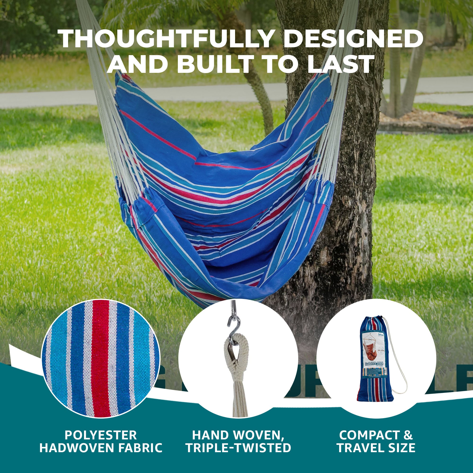 Bliss Hammocks Fabric Hammock Chair w/ Spreader Bar & Hanging Hardware for Patio - VMInnovations