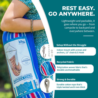 Bliss Hammocks Fabric Hammock Chair w/ Spreader Bar & Hanging Hardware for Patio - VMInnovations