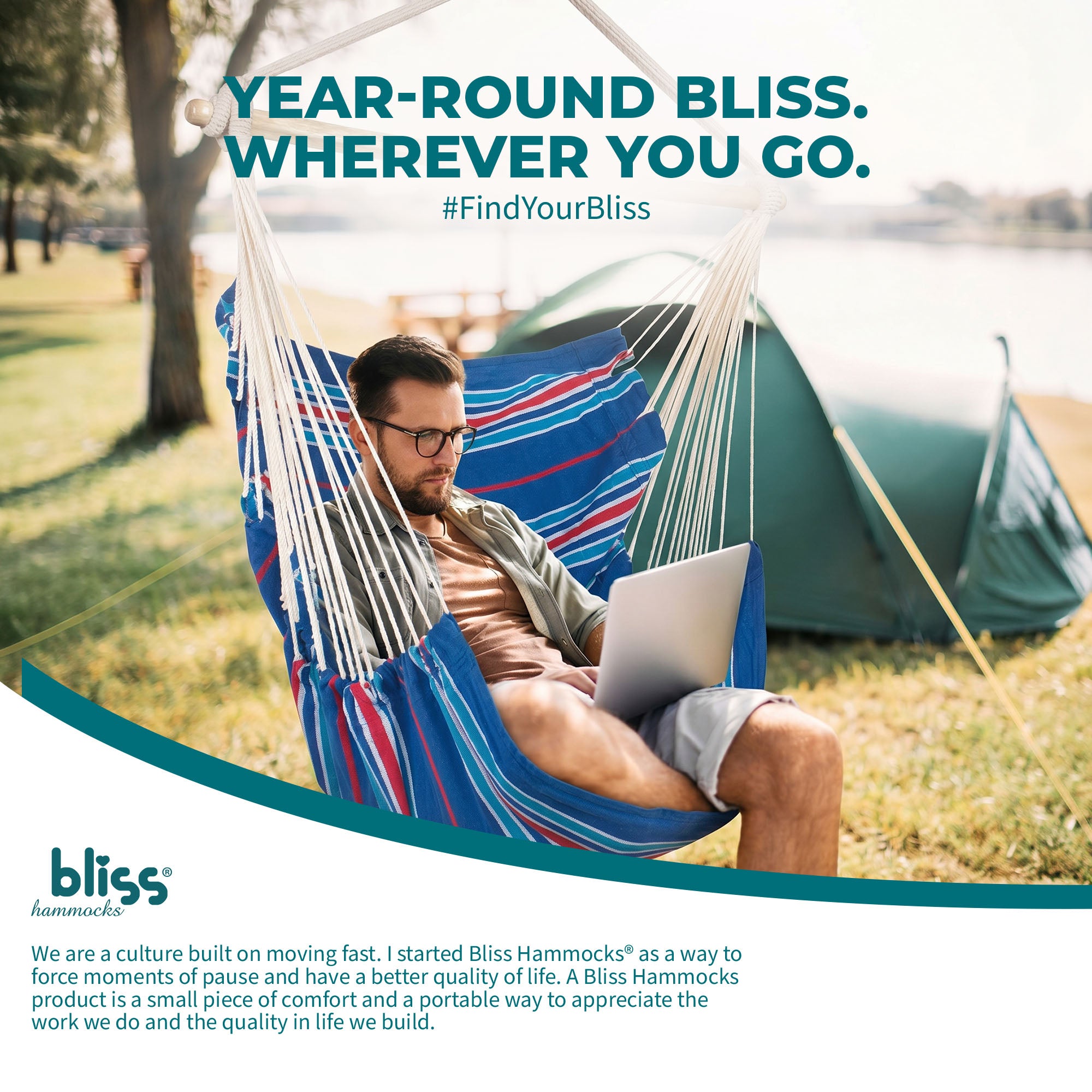 Bliss Hammocks Fabric Hammock Chair w/ Spreader Bar & Hanging Hardware for Patio - VMInnovations