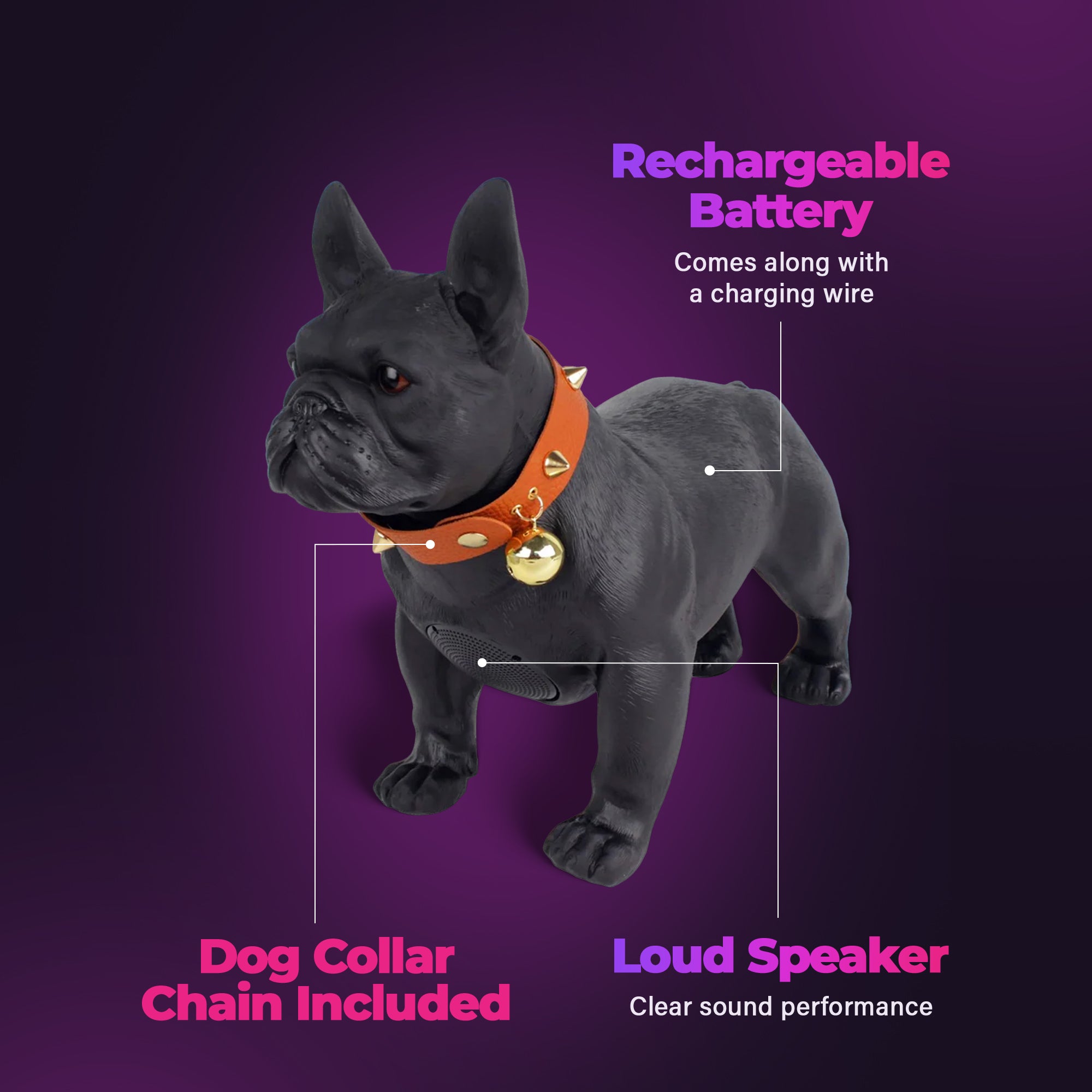 Max Power Bulldog Style Rechargeable Bluetooth Speaker with FM Radio, Black - VMInnovations