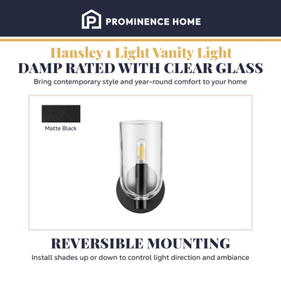 Prominence Home Hansley 1 Light Wall Sconce for Hallways or Bedrooms, Black - VMInnovations
