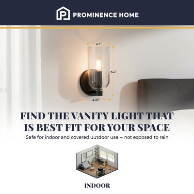 Prominence Home Hansley 1 Light Wall Sconce for Hallways or Bedrooms, Black - VMInnovations