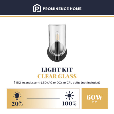 Prominence Home Hansley 1 Light Wall Sconce for Hallways or Bedrooms, Black - VMInnovations