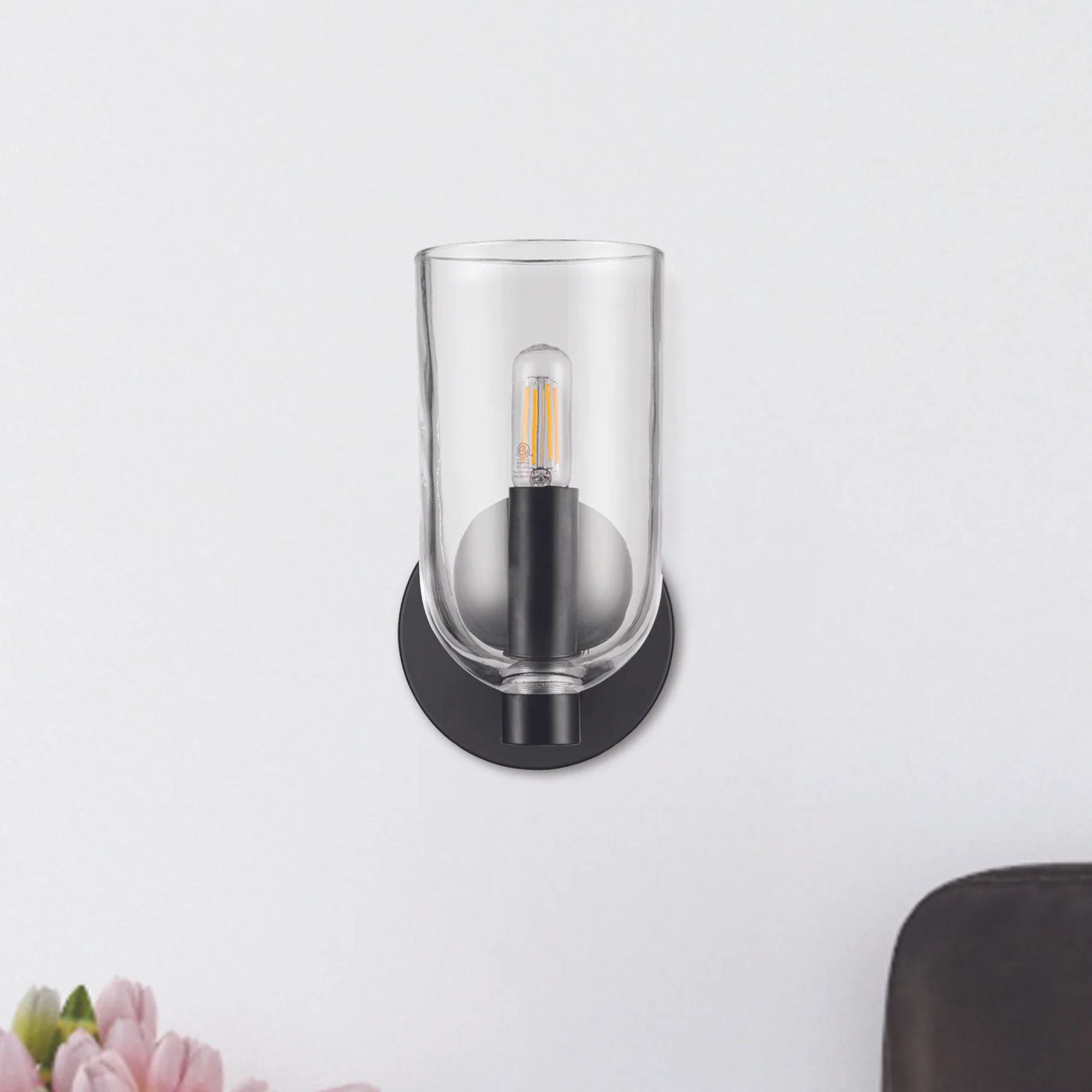 Prominence Home Hansley 1 Light Wall Sconce for Hallways or Bedrooms, Black - VMInnovations
