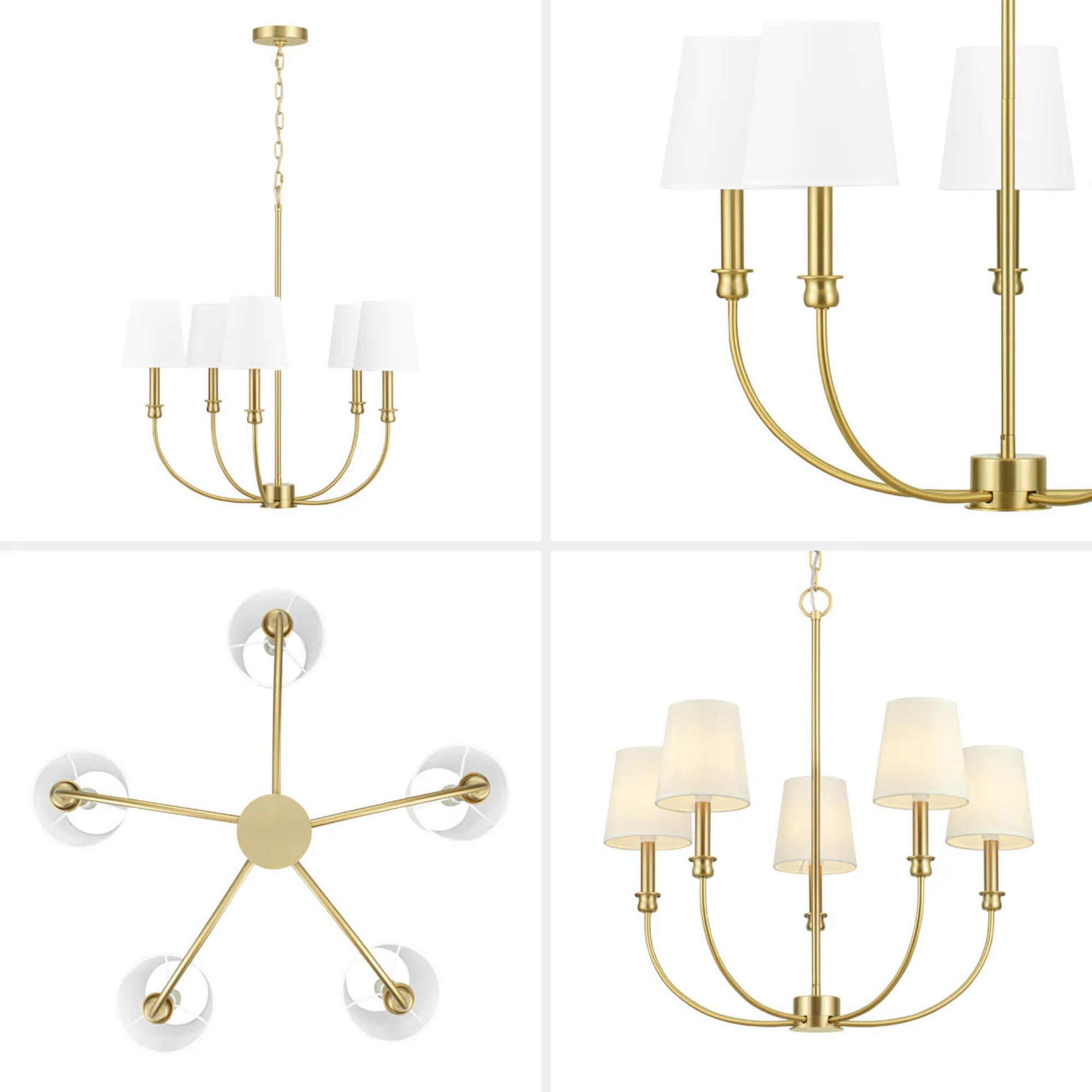 Prominence Home Bilet 5 Lt Linear Chandelier with Fabric Shades, Gold (Open Box)