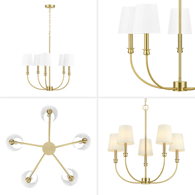 Prominence Home Bilet 5 Lt Linear Chandelier with Fabric Shades, Gold (Open Box)