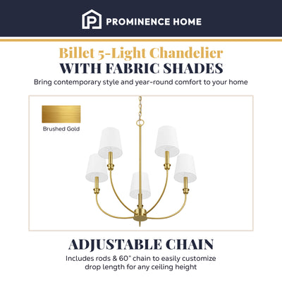Prominence Home Bilet 5 Lt Linear Chandelier with Fabric Shades, Gold (Open Box)