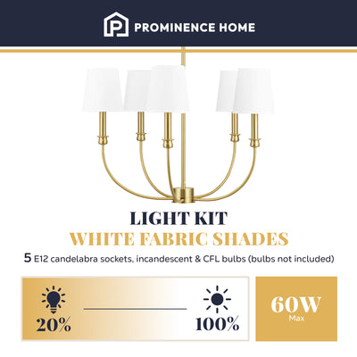 Prominence Home Bilet 5 Lt Linear Chandelier with Fabric Shades, Gold (Open Box)