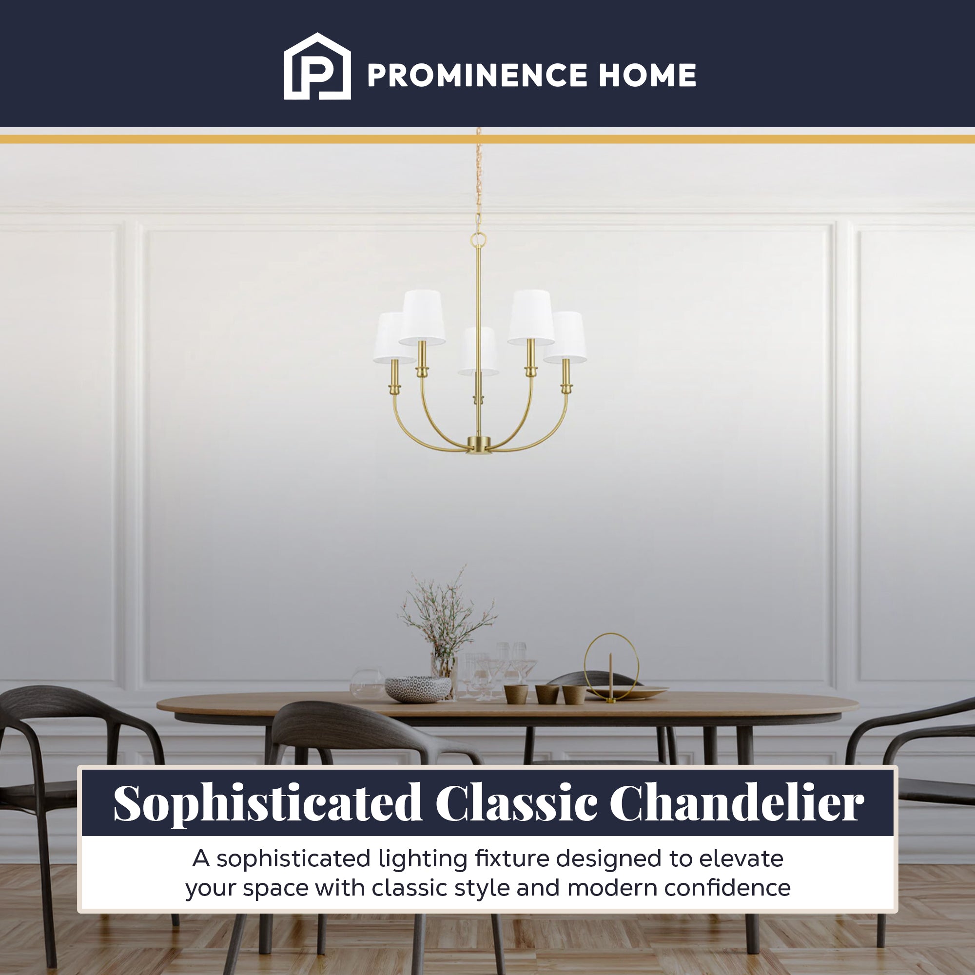 Prominence Home Bilet 5 Lt Linear Chandelier with Fabric Shades, Gold (Open Box)