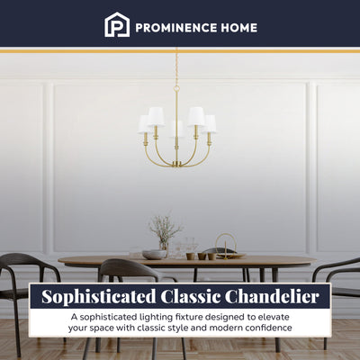 Prominence Home Bilet 5 Lt Linear Chandelier with Fabric Shades, Gold (Open Box)
