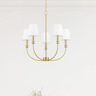 Prominence Home Bilet 5 Lt Linear Chandelier with Fabric Shades, Gold (Open Box)