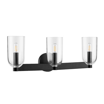Prominence Home Hansley 3 Light Vanity Light, Damp Rated with Clear Glass, Black - VMInnovations