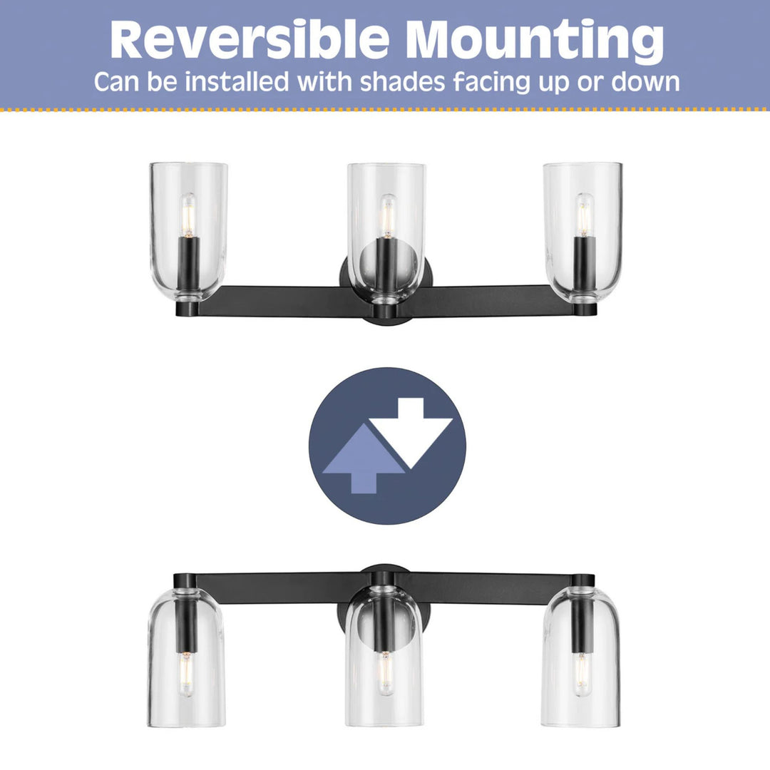 Prominence Home Hansley 3 Light Vanity Light, Damp Rated with Clear Glass, Black - VMInnovations