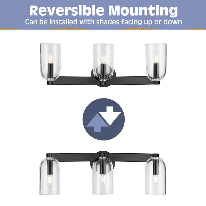 Prominence Home Hansley 3 Light Vanity Light, Damp Rated with Clear Glass, Black - VMInnovations
