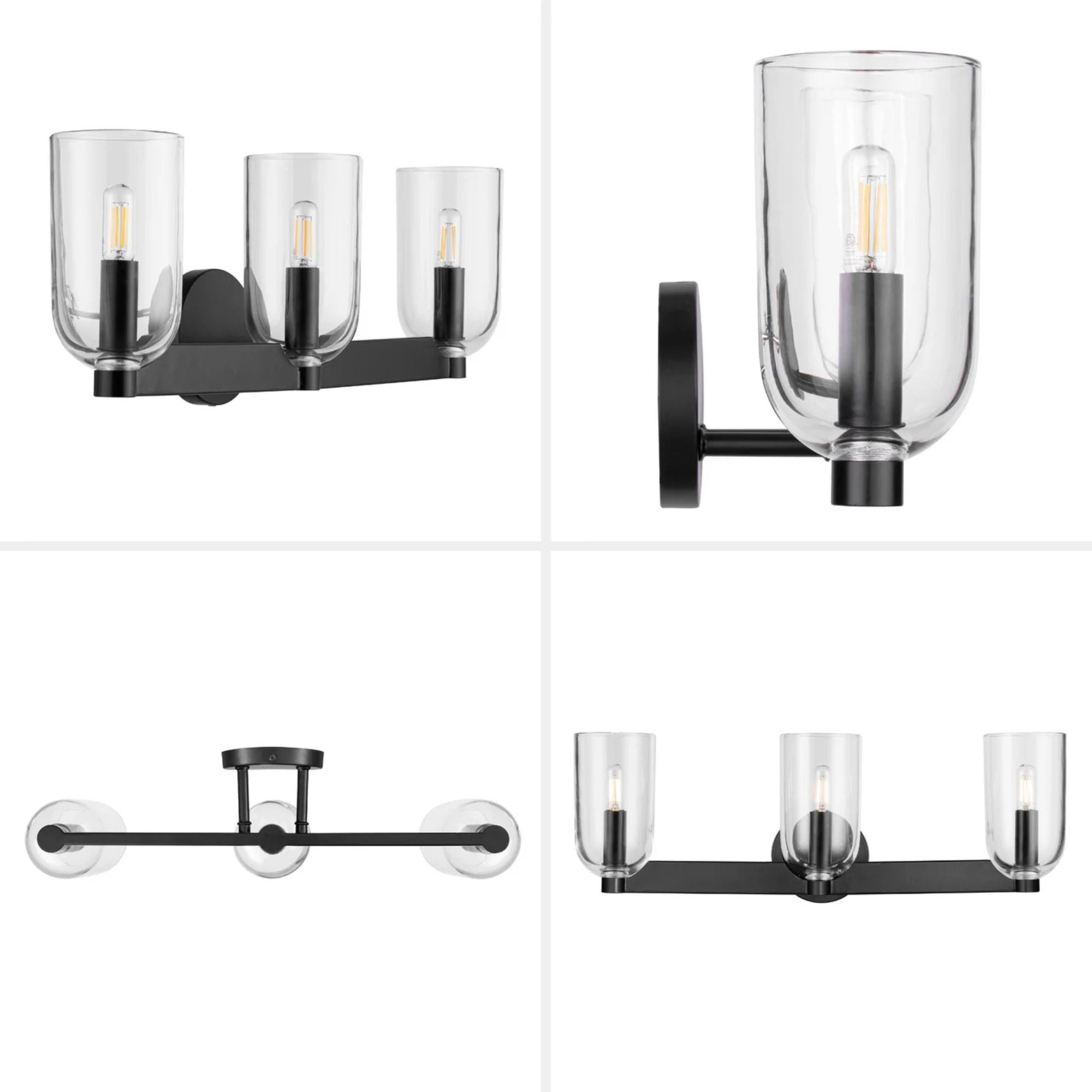 Prominence Home Hansley 3 Light Vanity Light, Damp Rated with Clear Glass, Black - VMInnovations
