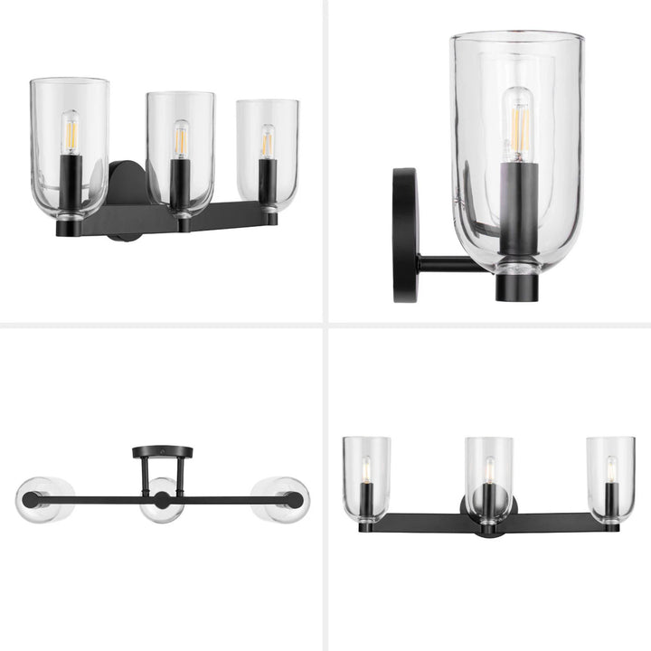 Prominence Home Hansley 3 Light Vanity Light, Damp Rated with Clear Glass, Black - VMInnovations