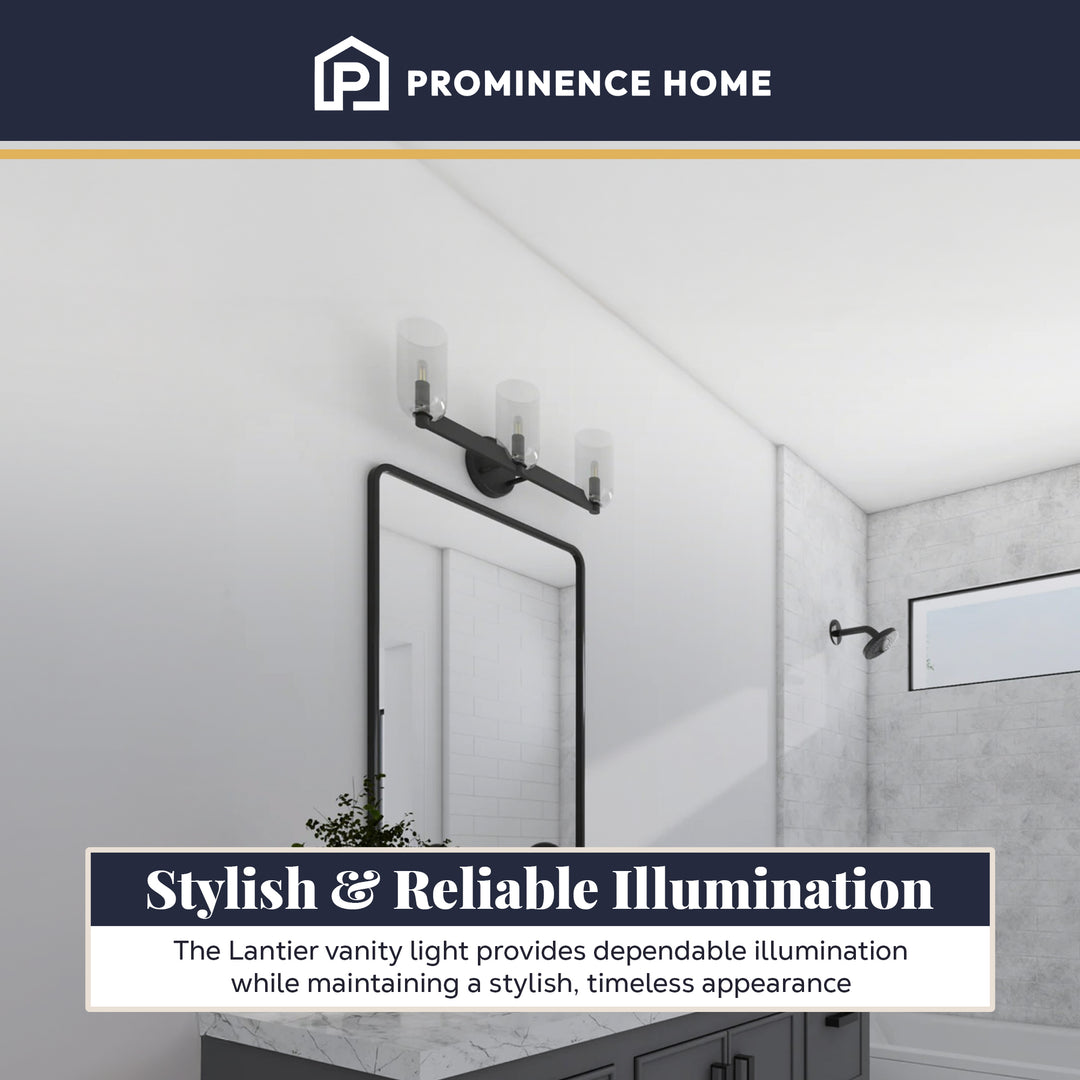 Prominence Home Hansley 3 Light Vanity Light, Damp Rated with Clear Glass, Black - VMInnovations